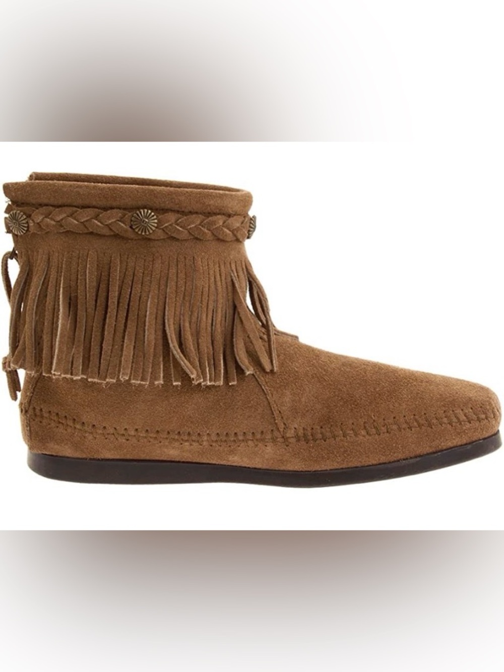 Minnetonka brown Suede Fringe Moccasin Ankle Boots size 9
